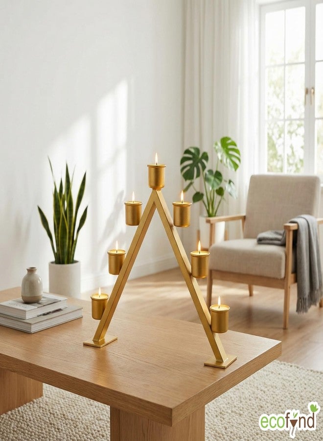 ecofynd Metal A-Frame Shape Multi-Candle Holder, (Pack of 1, Golden), Tapered Candle Stick Stand for Festival Gift, Decor, Dining Table Decoration, Home, Office (CH004) - Image 5